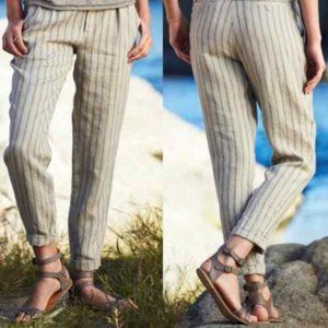 Peruvian Connection Prescott Striped 100% Linen Trousers Size 6 EUC